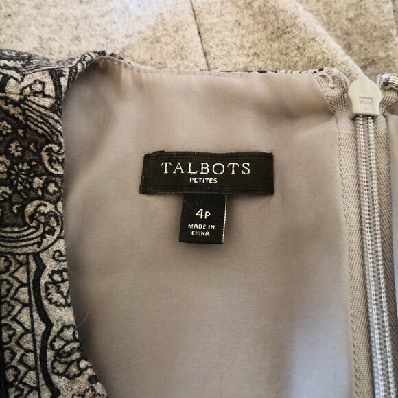 NWOT Talbots Wool Fit & Flare Paisley Print Pleated Cap Sleeve Dress Gray/Black - Picture 7 of 7